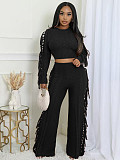 2025 Casual Solid Knitted Long-sleeved Tassel Set TK-6346