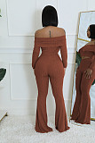 Solid Elegant Off Shoulder Top Long Wide-leg Pants Set HMI-3246
