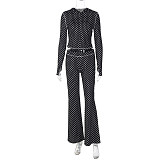 Hot Girl Polka Dot Cardigan Hoodie Low-Rise Color-Contrast Pants Set BLG-20221