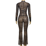 Sexy Hot Girl's Personalized Trendy Leopard Print High-waist Navel-baring Pants Suit ZJQD-56202
