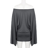 Sexy One-shoulder Large-sleeved Solid Color Hip-hugging Dress MRA-37103
