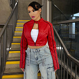 PU Leather Skinny Zip Long Sleeve Jacket ZJQD-82378