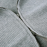 Solid Color Hooded Loose Zipper Jacket + Small Vest + Shorts Casual Three-piece Suit MRA-07976