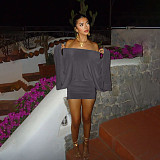 Sexy One-shoulder Large-sleeved Solid Color Hip-hugging Dress MRA-37103