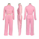 New Striped Suit Zippered Thickened Sweatshirt Casual Commuting Two-piece Set PMR-562