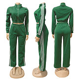 New Striped Suit Zippered Thickened Sweatshirt Casual Commuting Two-piece Set PMR-562