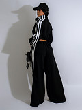 New Striped Suit Zippered Thickened Sweatshirt Casual Commuting Two-piece Set PMR-562