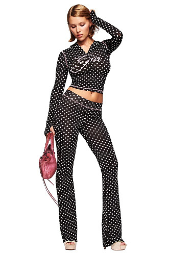 Sexy GIA Open Collar Printed Two Piece Casual Long Sleeve Suit XS-4133