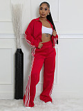 New Striped Suit Zippered Thickened Sweatshirt Casual Commuting Two-piece Set PMR-562