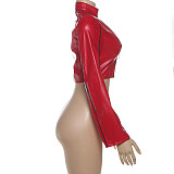 PU Leather Skinny Zip Long Sleeve Jacket ZJQD-82378