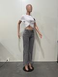 Diamond Washed Jeans Women High-waisted Straight Leg Pants XMOJ-8751