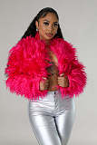 Loose Artificial Leather Cardigan Short Jacket Plush Coat XINH-81016