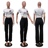 Diamond Washed Jeans Women High-waisted Straight Leg Pants XMOJ-8751