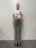 Diamond Washed Jeans Women High-waisted Straight Leg Pants XMOJ-8751