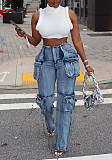 Casual Multi-pockets Organ Jeans Long Loose Pants XMOJ-8686