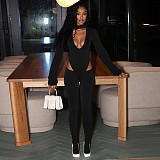 Scarf Low Neck Long Sleeve Jumpsuit Exposed Waist Jumpsuit Set XYWL-340