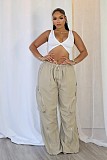 New Streetwear Casual Multi-pockets Zipper Split Loose Straight Leg Cargo Pants XINH-80250
