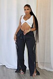New Streetwear Casual Multi-pockets Zipper Split Loose Straight Leg Cargo Pants XINH-80250
