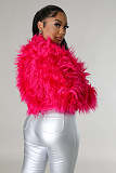 Loose Artificial Leather Cardigan Short Jacket Plush Coat XINH-81016