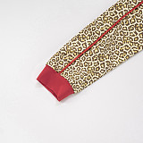 Contrast Color Leopard Print Zipper Cardigan Long Sleeve Drawstring Three-quarter Set XYWL-225