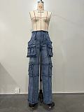 Casual Multi-pockets Organ Jeans Long Loose Pants XMOJ-8686