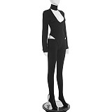 Scarf Low Neck Long Sleeve Jumpsuit Exposed Waist Jumpsuit Set XYWL-340