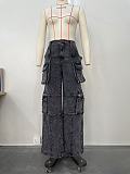 Casual Multi-pockets Organ Jeans Long Loose Pants XMOJ-8686