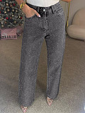 Diamond Washed Jeans Women High-waisted Straight Leg Pants XMOJ-8751