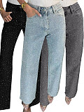 Diamond Washed Jeans Women High-waisted Straight Leg Pants XMOJ-8751