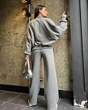 Solid Zipper Cardigan Hoodie Women Casual Straight-leg Pants Set SSN-211348