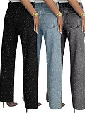 Diamond Washed Jeans Women High-waisted Straight Leg Pants XMOJ-8751