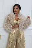 Loose Artificial Leather Cardigan Short Jacket Plush Coat XINH-81016