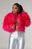 Loose Artificial Leather Cardigan Short Jacket Plush Coat XINH-81016