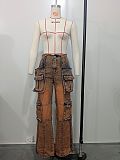 Casual Multi-pockets Organ Jeans Long Loose Pants XMOJ-8686