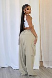 New Streetwear Casual Multi-pockets Zipper Split Loose Straight Leg Cargo Pants XINH-80250