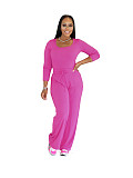 Solid Color Long Sleeve Bodysuit Comfortable Lace-Up Straight Pants Set PMR-800