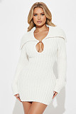 Winter Large Lapel Slim Fit Stretch Lantern Sleeve Sweater Dress NY-110