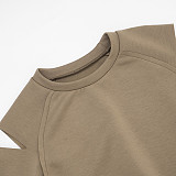 Autumn and Winter Pullover Round Neck Cut-off Sleeves Hollow Sweatshirt Cross Hip Skirt Suit XYWL-25ST332