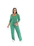 Solid Color Long Sleeve Bodysuit Comfortable Lace-Up Straight Pants Set PMR-800