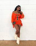 Contrast Color Waisted Long-sleeved Short Skirt Dress With Bateau Collar XS-1321