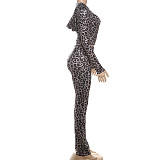 Fashionable Hooded Leopard Print Long-sleeved Sports Slim Trousers Two-piece Set DLS-82117