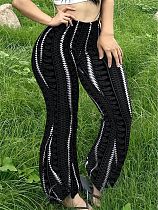 Casual Contrast Stripe Design Elastic Loose Bootcut Trousers XS-25L799