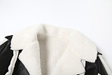 Vintage Leather Patchwork Casual Loose Lapel Long-sleeved Jacket ZJQD-75271