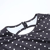 Sexy Round Neck Polka Dot Backless Long Sleeve Fishtail Maxi Dress SUM-25398