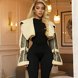Vintage Leather Patchwork Casual Loose Lapel Long-sleeved Jacket ZJQD-75271