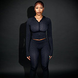 Fashionable Hooded Leopard Print Long-sleeved Sports Slim Trousers Two-piece Set DLS-82117