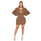 Winter Large Lapel Slim Fit Stretch Lantern Sleeve Sweater Dress NY-110