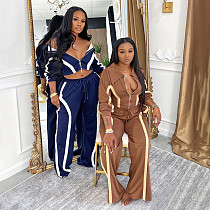 Autumn and Winter Contrasting Color Lapel Zipper Cardigan Top Wide-leg Drawstring Sweatpants Suit XYWL-25ST390 Autumn and Winter Contrasting Color Lapel Zipper Cardigan Top Wide-leg Drawstring Sweatpants Suit XYWL-25ST390