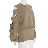Autumn and Winter Pullover Round Neck Cut-off Sleeves Hollow Sweatshirt Cross Hip Skirt Suit XYWL-25ST332