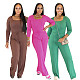 Solid Color Long Sleeve Bodysuit Comfortable Lace-Up Straight Pants Set PMR-800